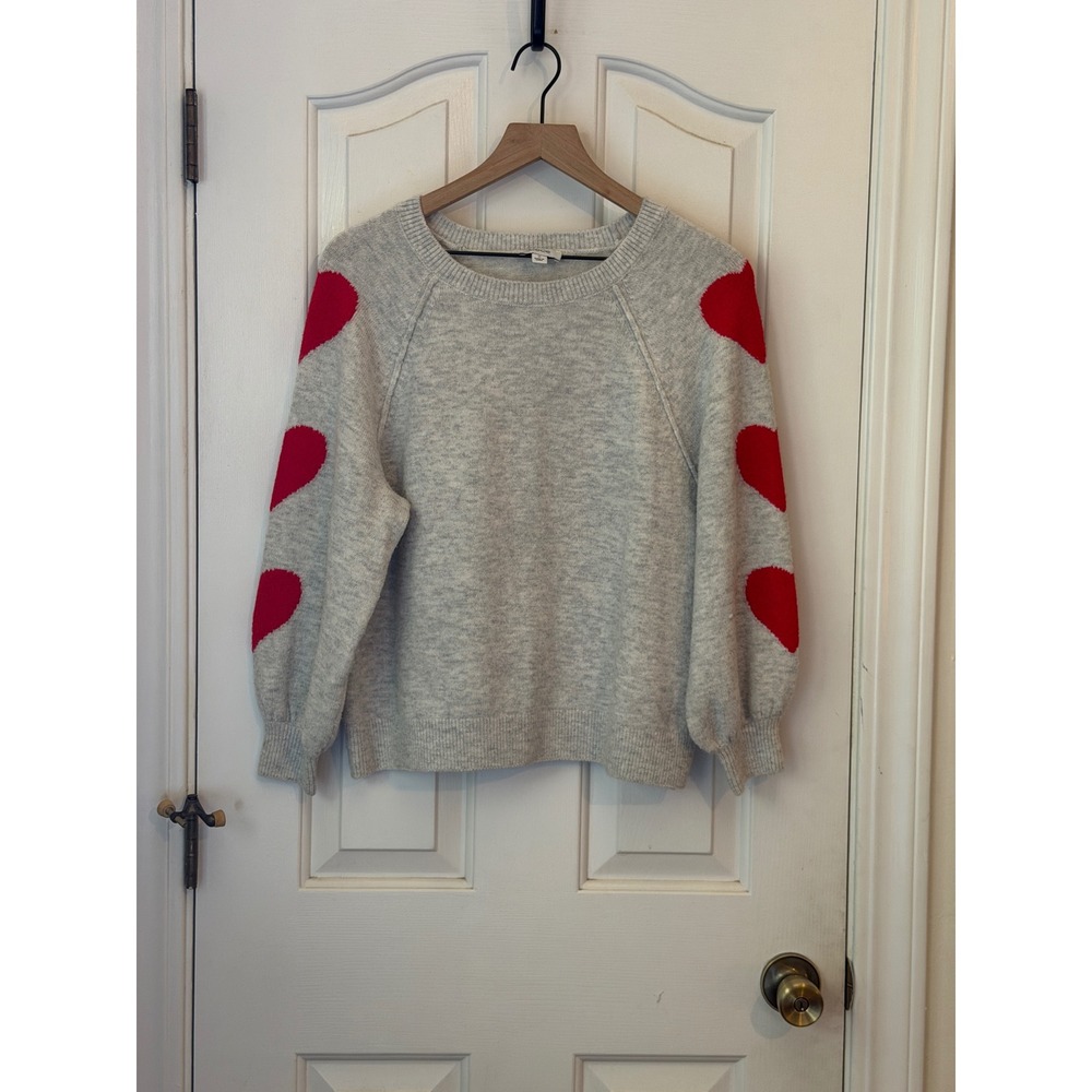 CeCe | Heart Print Raglan Sweater Medium Gray Valentine's Crewneck Pullover - Picture 3 of 11